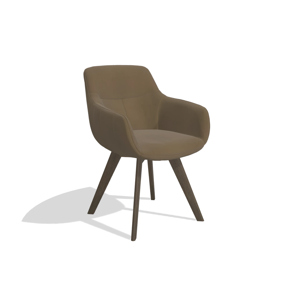 Silla de comedor Odille 6578 en Piel A802 (oliva), patas en nogal, vista en ángulo