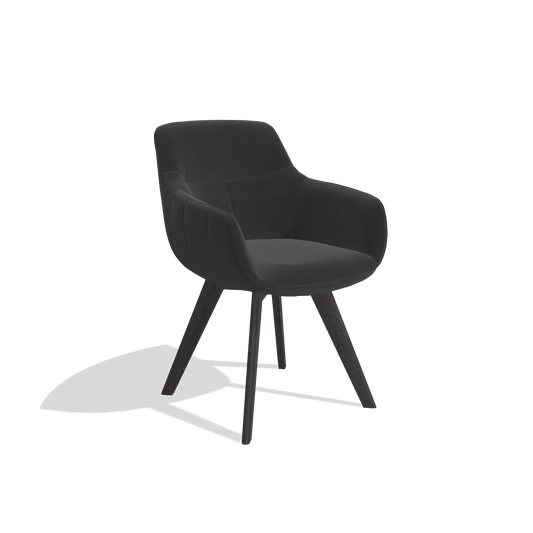 Chaise de salle à manger Odille 6578 en Cuir A804 (noir), pieds en tabac, vue de trois-quarts