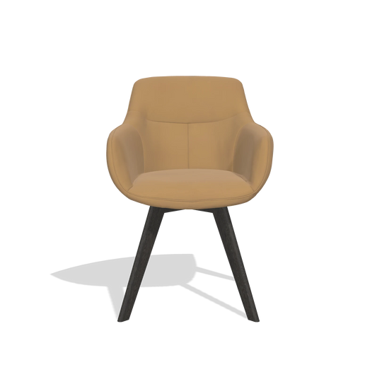 Chaise de salle à manger Odille 6578 en Cuir A823 (moutarde), pieds en tabac, vue de face