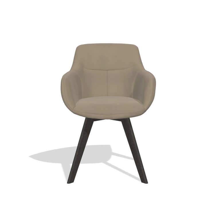 Sedia da pranzo Odille 6578 in Pelle A824 (verde salvia), gambe in tabacco, vista frontale