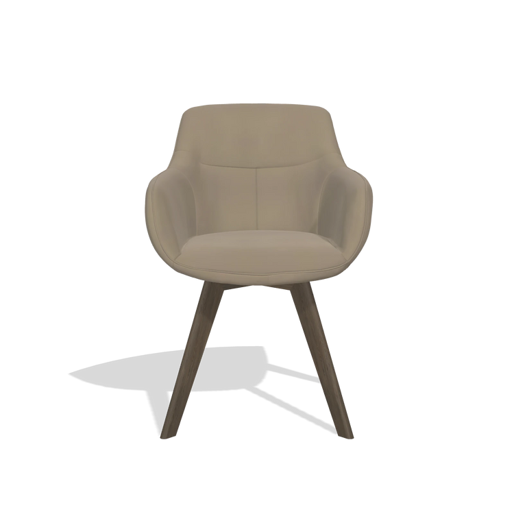 Sedia da pranzo Odille 6578 in Pelle A824 (verde salvia), gambe in noce, vista frontale