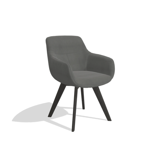Chaise de salle à manger Odille 6578 en Cuir B400 (gris foncé), pieds en tabac, vue de trois-quarts