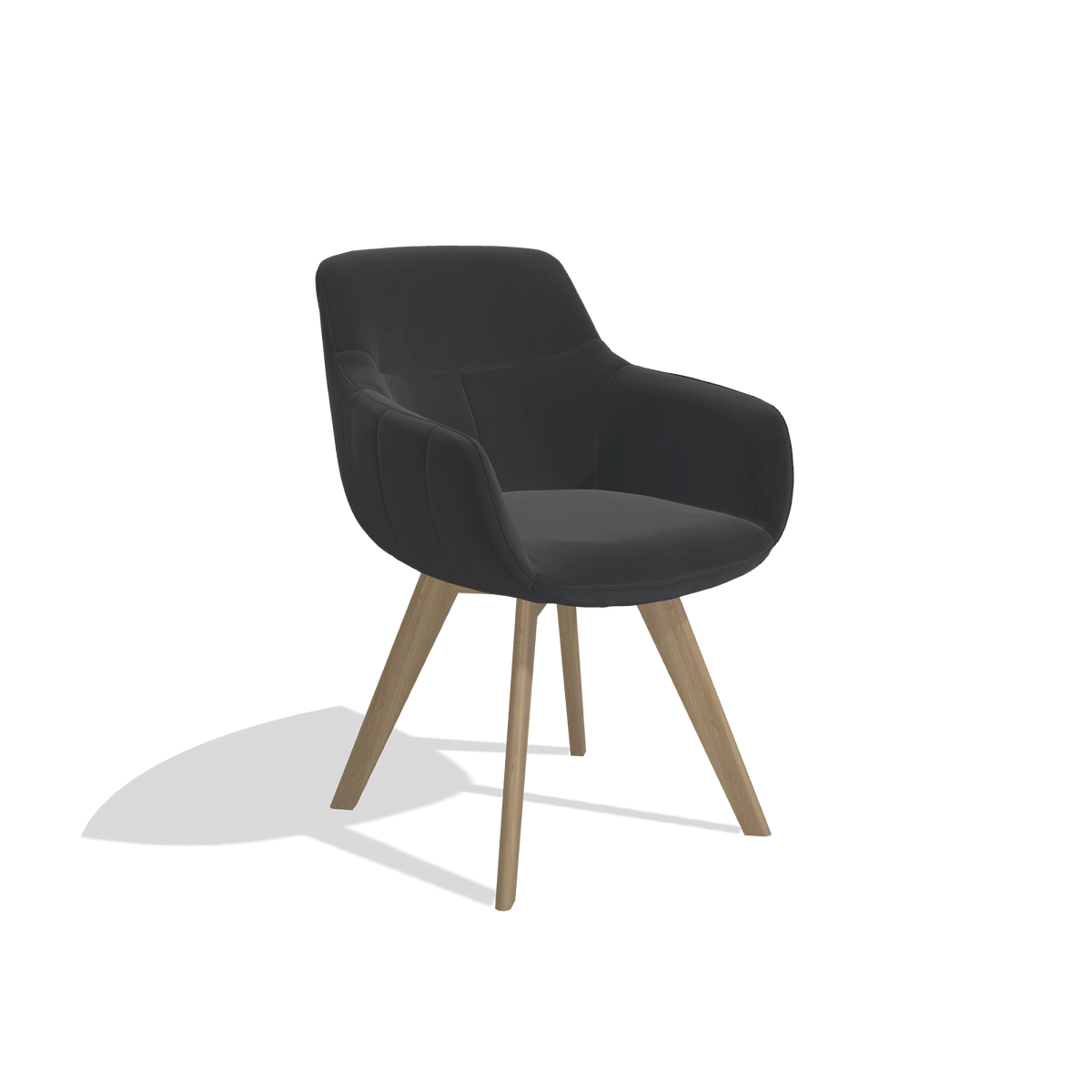 Sedia da pranzo Odille 6578 in Pelle B500 (nero), gambe in naturale, vista angolata