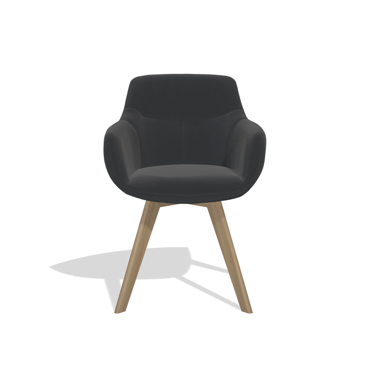 Sedia da pranzo Odille 6578 in Pelle B500 (nero), gambe in naturale, vista frontale