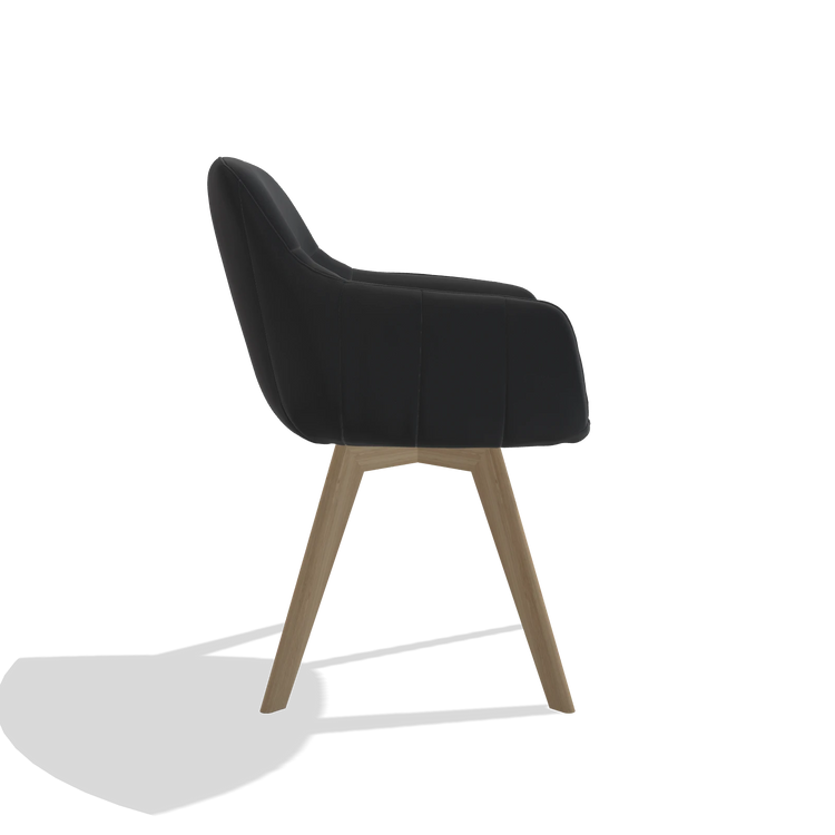 Sedia da pranzo Odille 6578 in Pelle B500 (nero), gambe in naturale, vista laterale