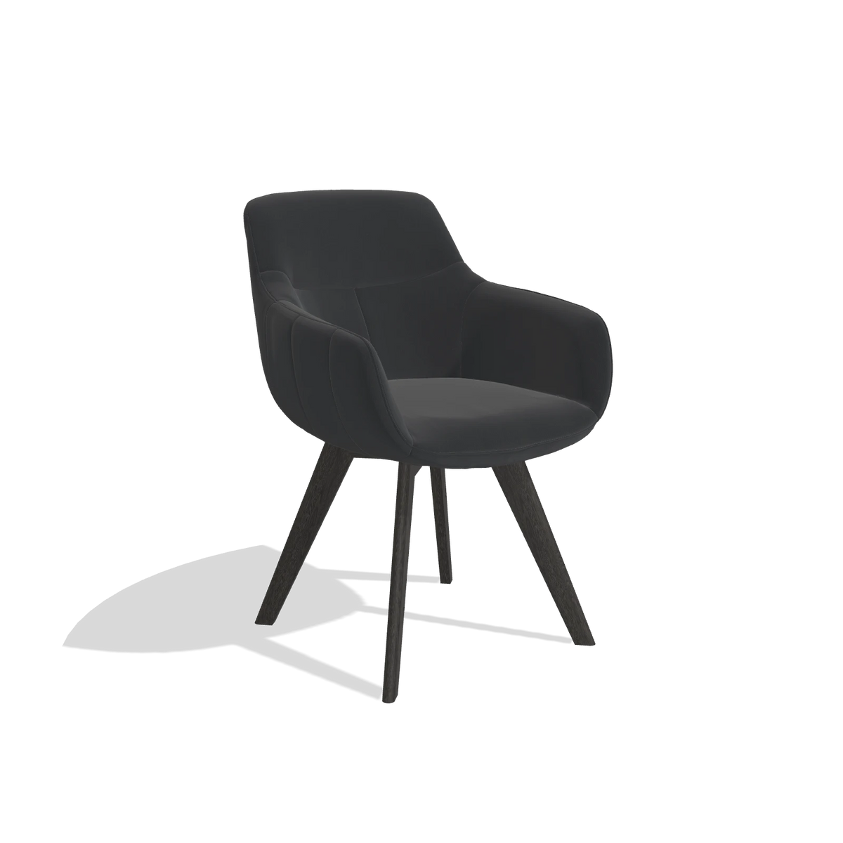 Sedia da pranzo Odille 6578 in Pelle B500 (nero), gambe in tabacco, vista angolata