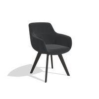 Sedia da pranzo Odille 6578 in Pelle B500 (nero), gambe in tabacco, vista angolata