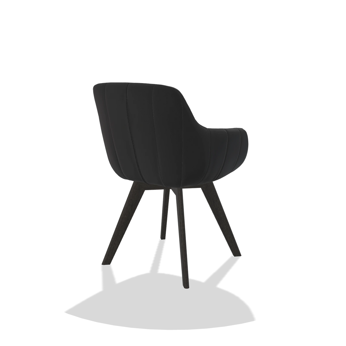 Sedia da pranzo Odille 6578 in Pelle B500 (nero), gambe in tabacco, vista posteriore angolata