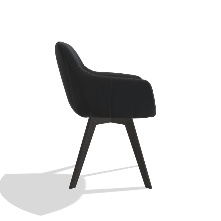 Sedia da pranzo Odille 6578 in Pelle B500 (nero), gambe in tabacco, vista laterale
