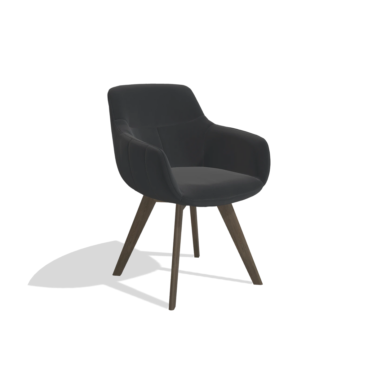 Sedia da pranzo Odille 6578 in Pelle B500 (nero), gambe in noce, vista angolata
