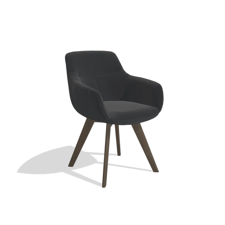 Sedia da pranzo Odille 6578 in Pelle B500 (nero), gambe in noce, vista angolata