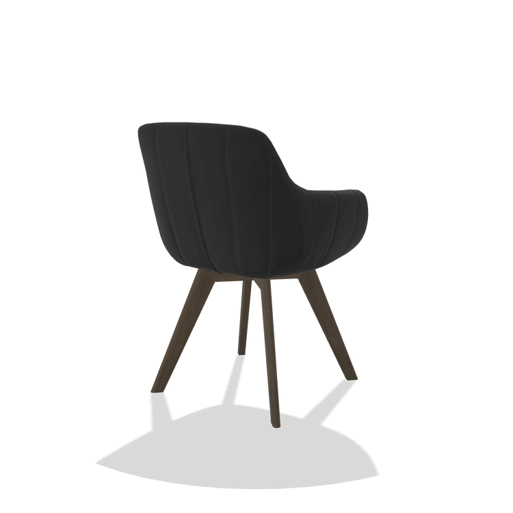 Sedia da pranzo Odille 6578 in Pelle B500 (nero), gambe in noce, vista posteriore angolata