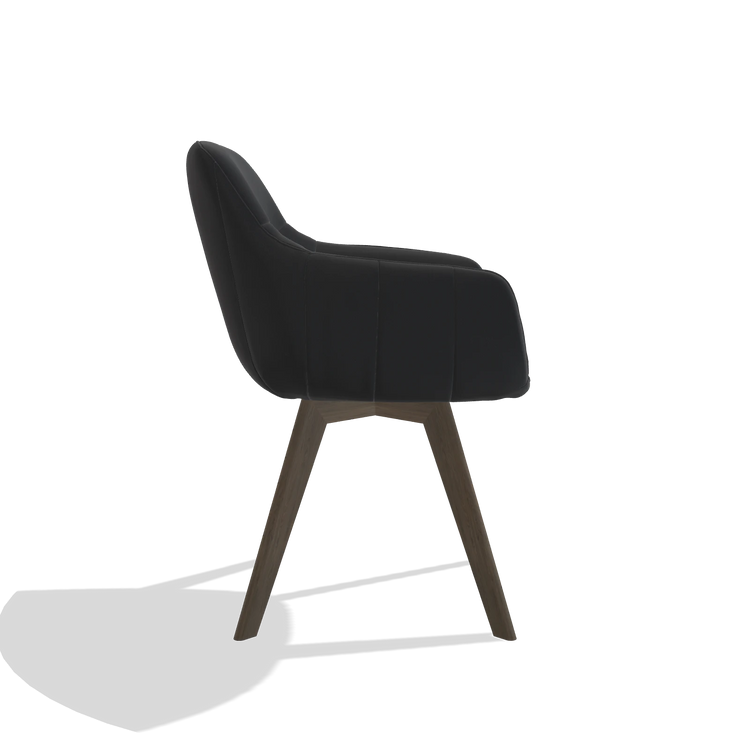 Sedia da pranzo Odille 6578 in Pelle B500 (nero), gambe in noce, vista laterale