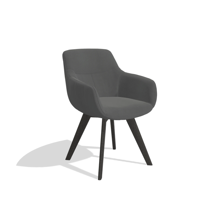 Esszimmerstuhl Odille 6578 in Leder B502 (Dunkelgrau), Beine in Tabak, Schrägansicht