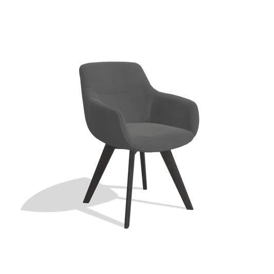 Chaise de salle à manger Odille 6578 en Cuir B502 (gris foncé), pieds en tabac, vue de trois-quarts