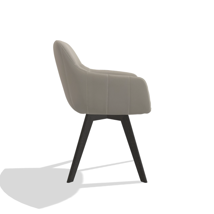 Silla de comedor Odille 6578 en Piel B514 (gris claro), patas en tabaco, vista lateral