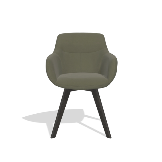 Chaise de salle à manger Odille 6578 en Cuir B572 (olive), pieds en tabac, vue de face