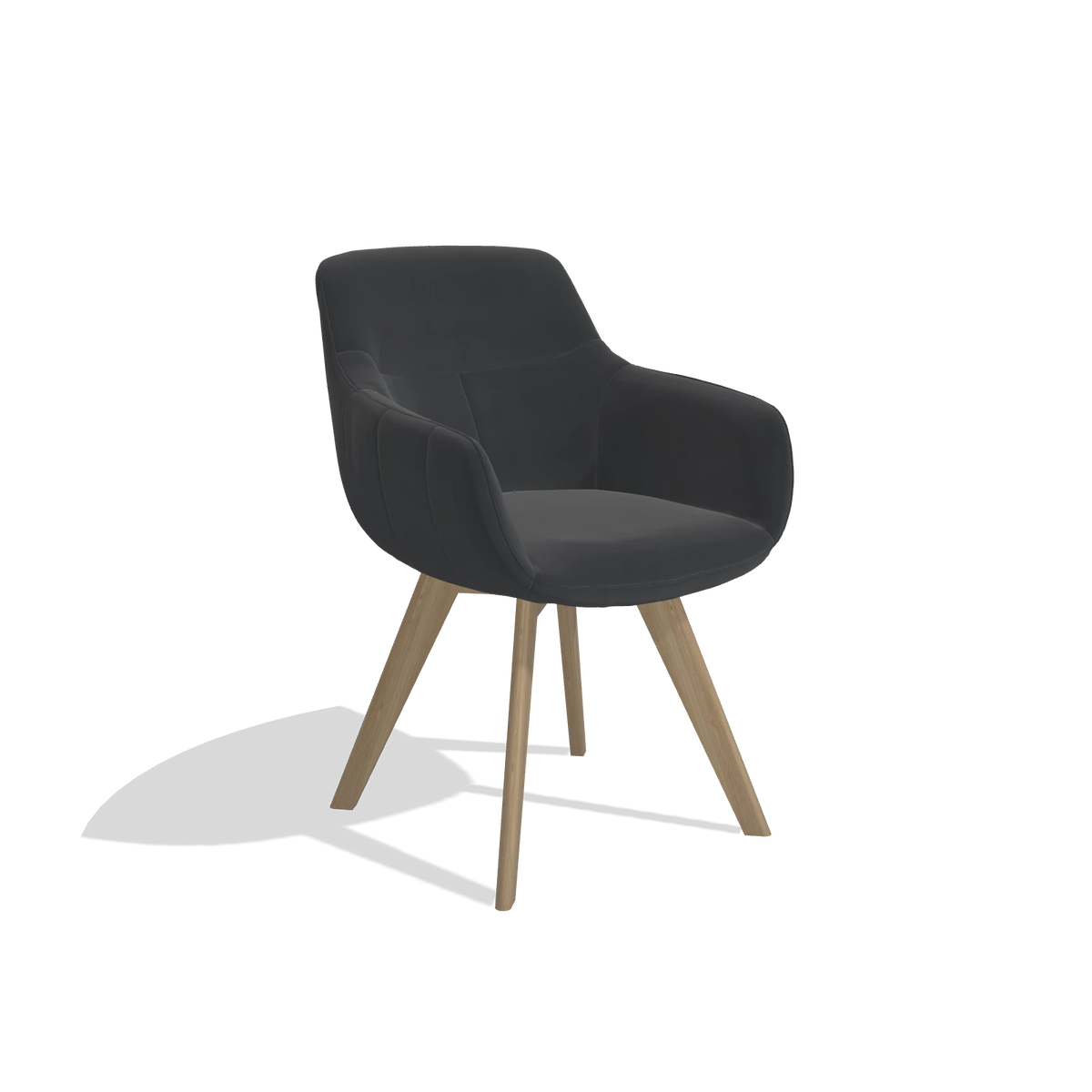 Esszimmerstuhl Odille 6578 in Leder B900 (Schwarz), Beine in Natur, Schrägansicht