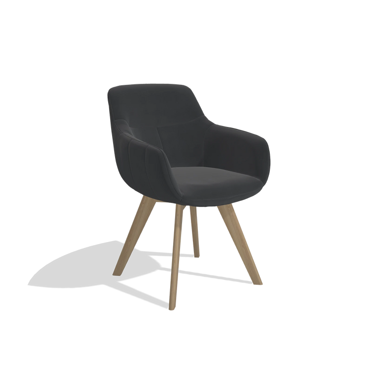 Esszimmerstuhl Odille 6578 in Leder B900 (Schwarz), Beine in Natur, Schrägansicht