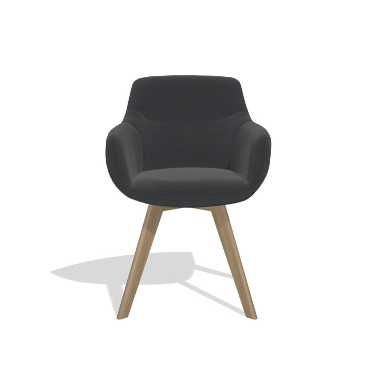 Esszimmerstuhl Odille 6578 in Leder B900 (Schwarz), Beine in Natur, Vorderansicht