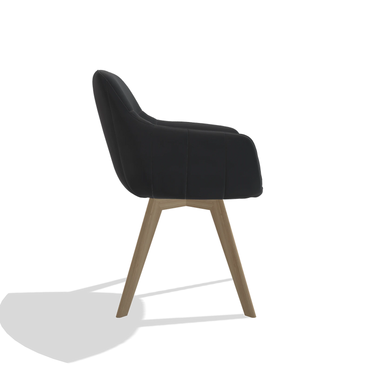 Esszimmerstuhl Odille 6578 in Leder B900 (Schwarz), Beine in Natur, Seitenansicht