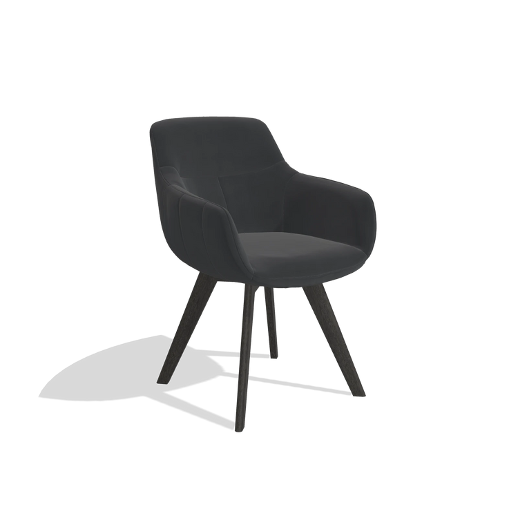 Esszimmerstuhl Odille 6578 in Leder B900 (Schwarz), Beine in Tabak, Schrägansicht