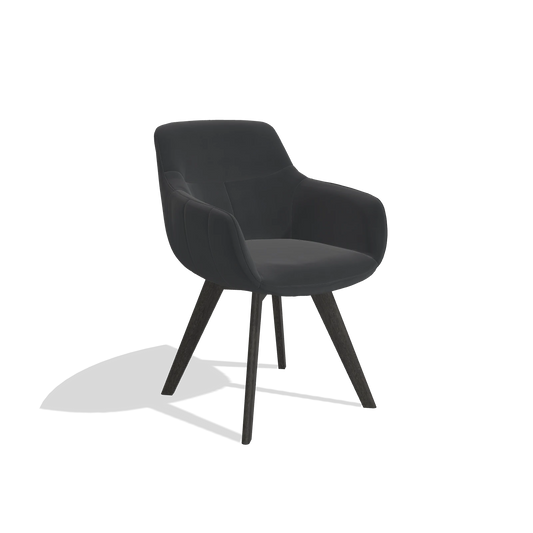 Chaise de salle à manger Odille 6578 en Cuir B900 (noir), pieds en tabac, vue de trois-quarts