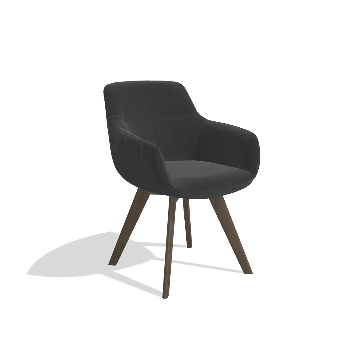 Esszimmerstuhl Odille 6578 in Leder B900 (Schwarz), Beine in Nussbaum, Schrägansicht