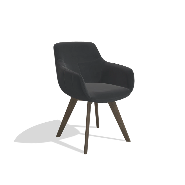 Esszimmerstuhl Odille 6578 in Leder B900 (Schwarz), Beine in Nussbaum, Schrägansicht