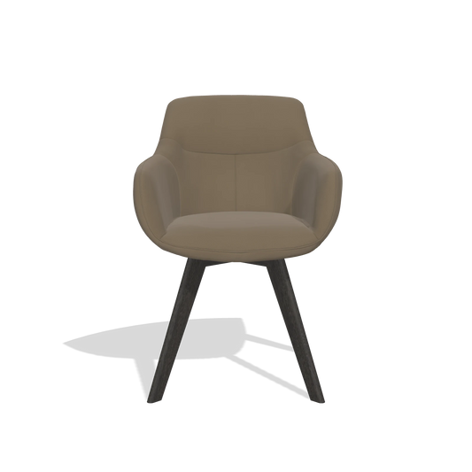 Chaise de salle à manger Odille 6578 en Cuir B901 (olive), pieds en tabac, vue de face