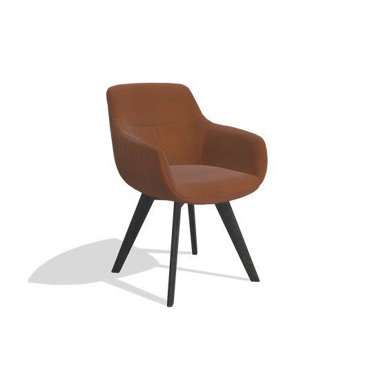 Chaise de salle à manger Odille 6578 en Cuir B912 (rouille), pieds en tabac, vue de trois-quarts