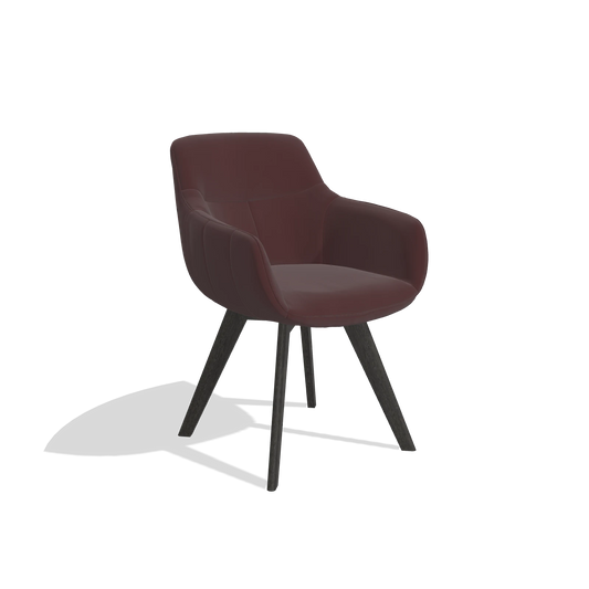 Chaise de salle à manger Odille 6578 en Cuir B938 (chocolat), pieds en tabac, vue de trois-quarts
