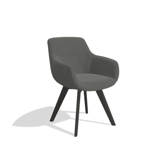Chaise de salle à manger Odille 6578 en Cuir B945 (gris foncé), pieds en tabac, vue de trois-quarts