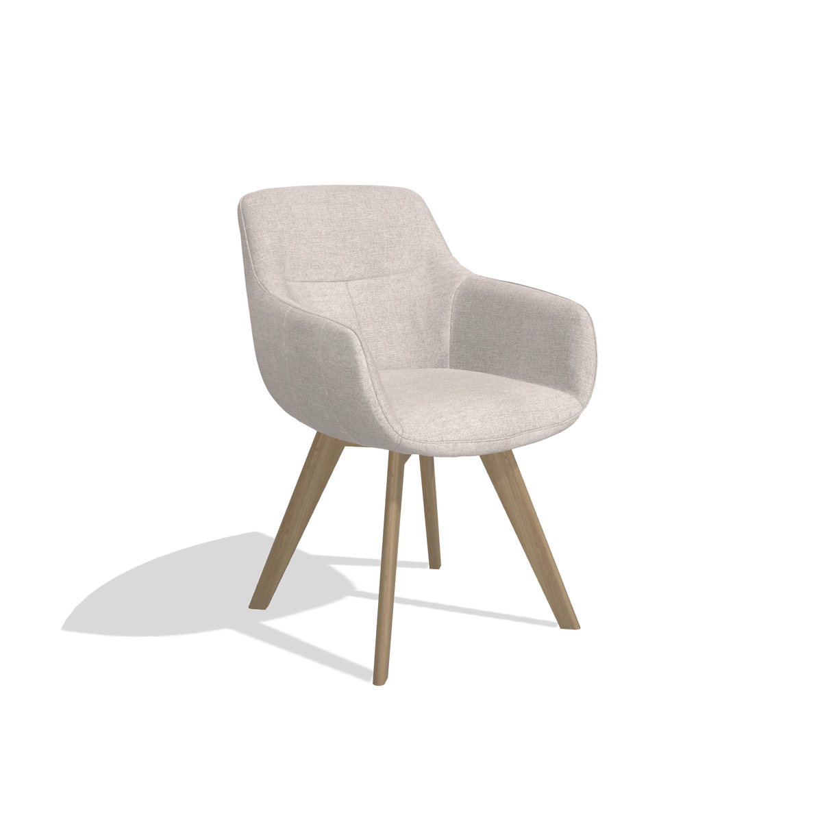 Silla de comedor Odille 6578 en tela Oasis 01 (gris claro), patas en natural, vista en ángulo