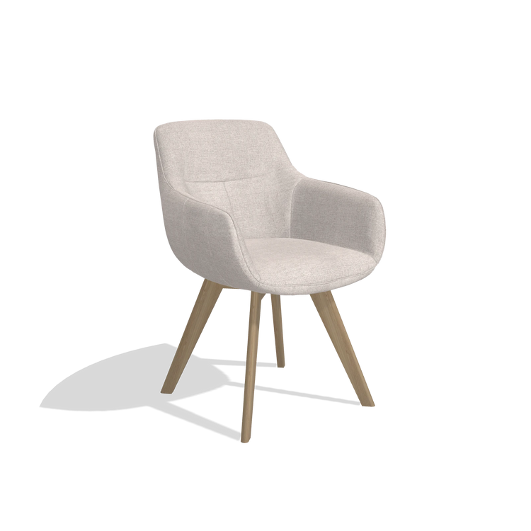 Silla de comedor Odille 6578 en tela Oasis 01 (gris claro), patas en natural, vista en ángulo
