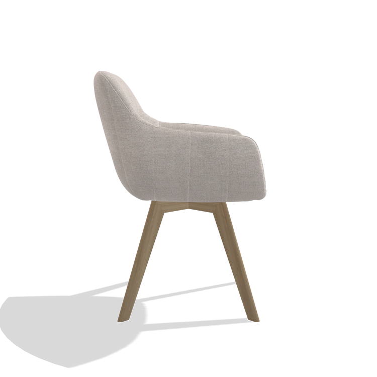 Silla de comedor Odille 6578 en tela Oasis 01 (gris claro), patas en natural, vista lateral