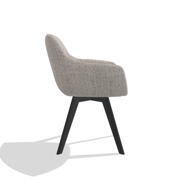 Silla de comedor Odille 6578 en tela Oasis 91 (greige), patas en negro, vista lateral