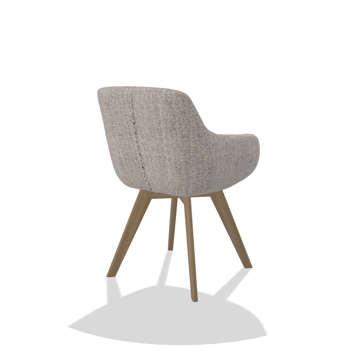 Silla de comedor Odille 6578 en tela Oasis 91 (greige), patas en natural, vista trasera en ángulo