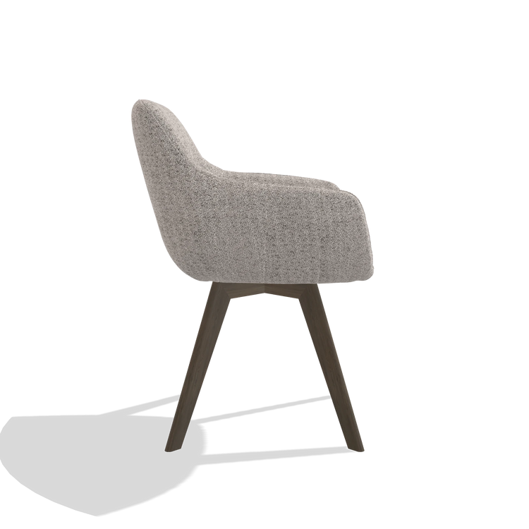 Silla de comedor Odille 6578 en tela Oasis 91 (greige), patas en nogal, vista lateral
