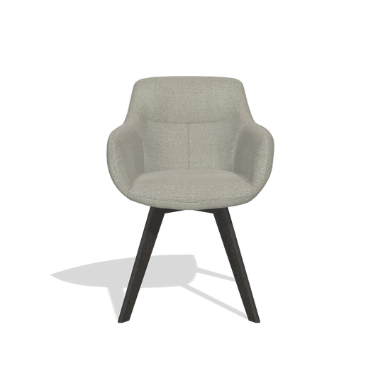 Chaise de salle à manger Odille 6578 en tissu Rhythm 01 (vert sauge), pieds en tabac, vue de face