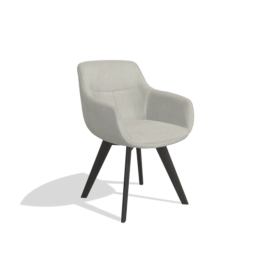 Chaise de salle à manger Odille 6578 en tissu Rhythm 101 (grège), pieds en tabac, vue de trois-quarts