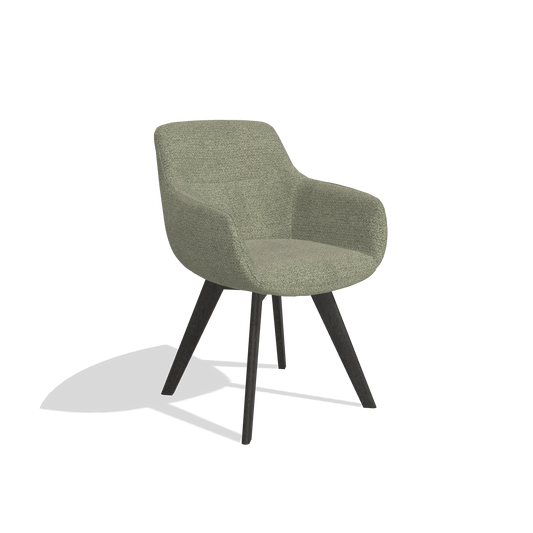Chaise de salle à manger Odille 6578 en tissu Rhythm 206 (taupe), pieds en tabac, vue de trois-quarts
