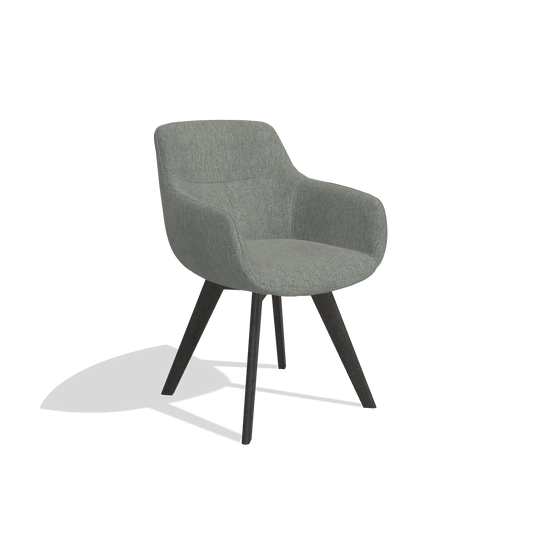 Chaise de salle à manger Odille 6578 en tissu San Remo 502 (taupe), pieds en tabac, vue de trois-quarts