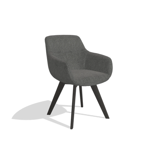 Chaise de salle à manger Odille 6578 en tissu San Remo 800 (anthracite), pieds en tabac, vue de trois-quarts