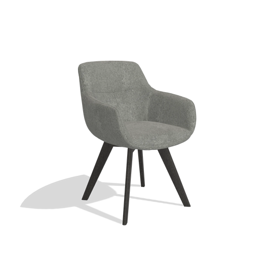 Chaise de salle à manger Odille 6578 en tissu San Remo 802 (taupe), pieds en tabac, vue de trois-quarts