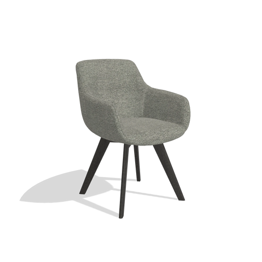 Chaise de salle à manger Odille 6578 en tissu Sneak 149 (taupe), pieds en tabac, vue de trois-quarts