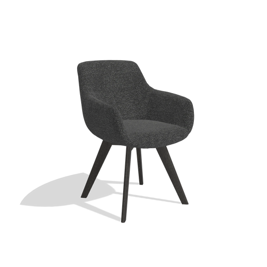 Chaise de salle à manger Odille 6578 en tissu Sneak 67 (noir), pieds en tabac, vue de trois-quarts
