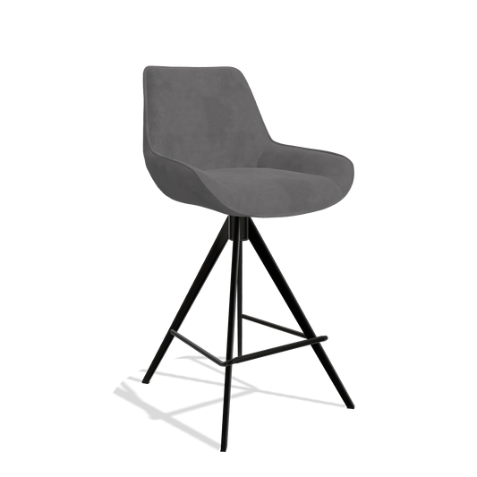 Tabouret de bar Padua 6457 en tissu Adore 180 (gris foncé), pieds en noir, vue de trois-quarts