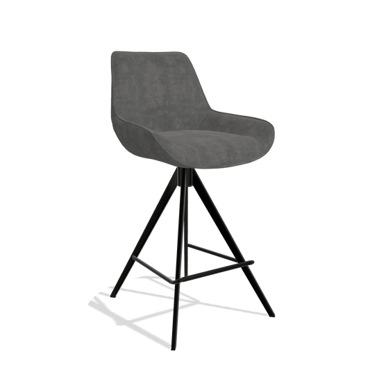 Tabouret de bar Padua 6457 en tissu Adore 68 (gris foncé), pieds en noir, vue de trois-quarts