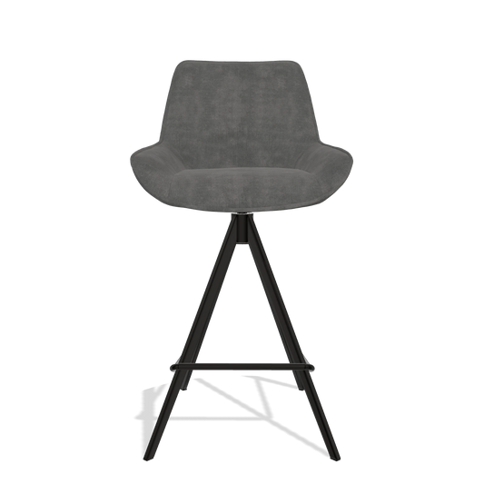 Tabouret de bar Padua 6457 en tissu Adore 68 (gris foncé), pieds en noir, vue de face